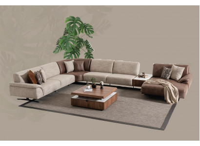 Corner sofa set, design modern coffee table, brown 2-piece.